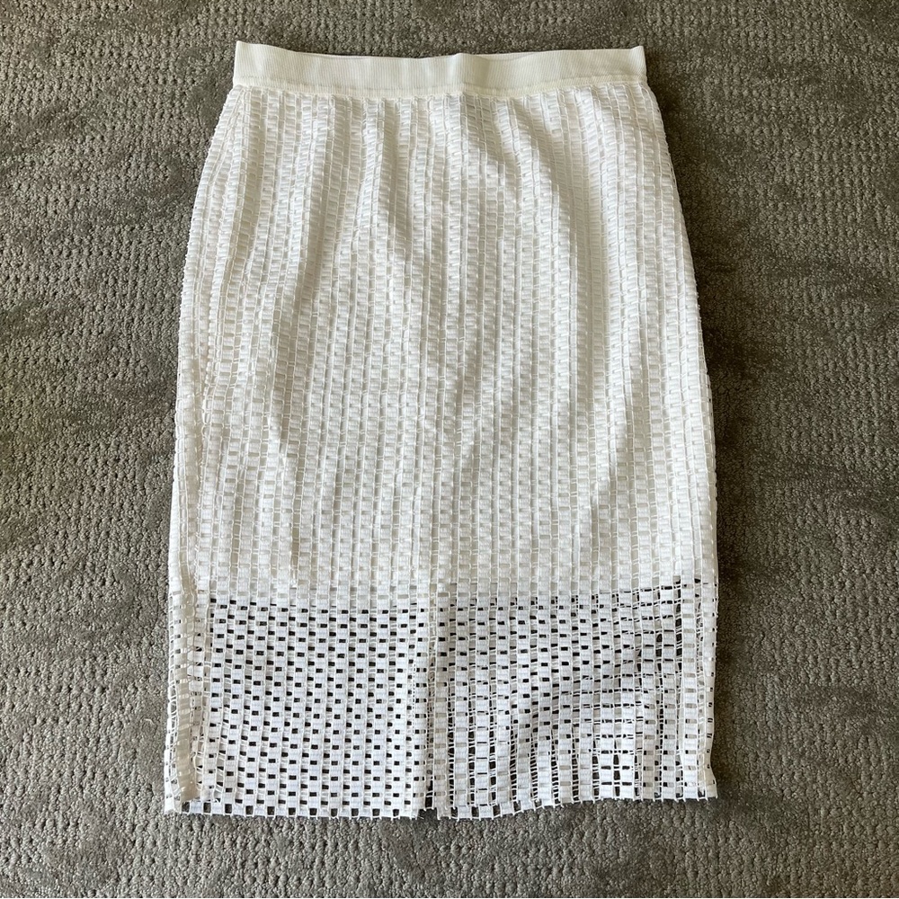 NWT Women's Anne Taylor Textured Woven Lace Skirt size 12 in White